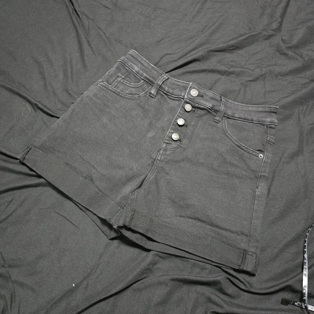Black Denim Cuffed Shorts, US5